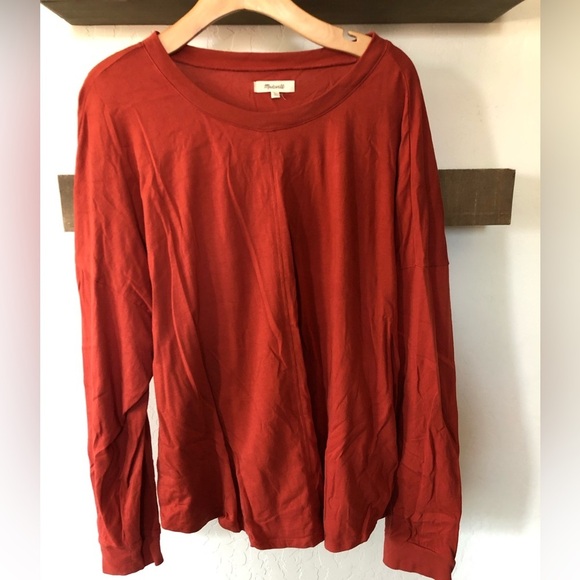 Madewell|Plus size burnt orange/rust color lightweight Crewneck sweater top•2X - Picture 6 of 11